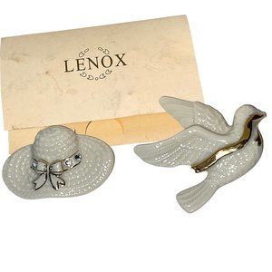 Lenox Bone China Brooches with Rhinestones and 24 KT Gold Trim - set of 2